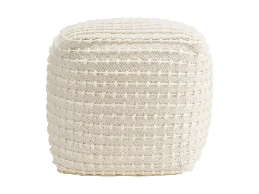 CHARLES - Pouf carré en laine texturée couleur ivoire