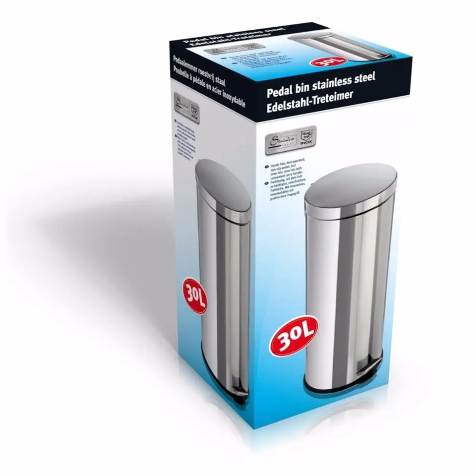 Prullebak/pedaalemmer - 30 liter - 64 x 36 x 30cm - chroomkleurig