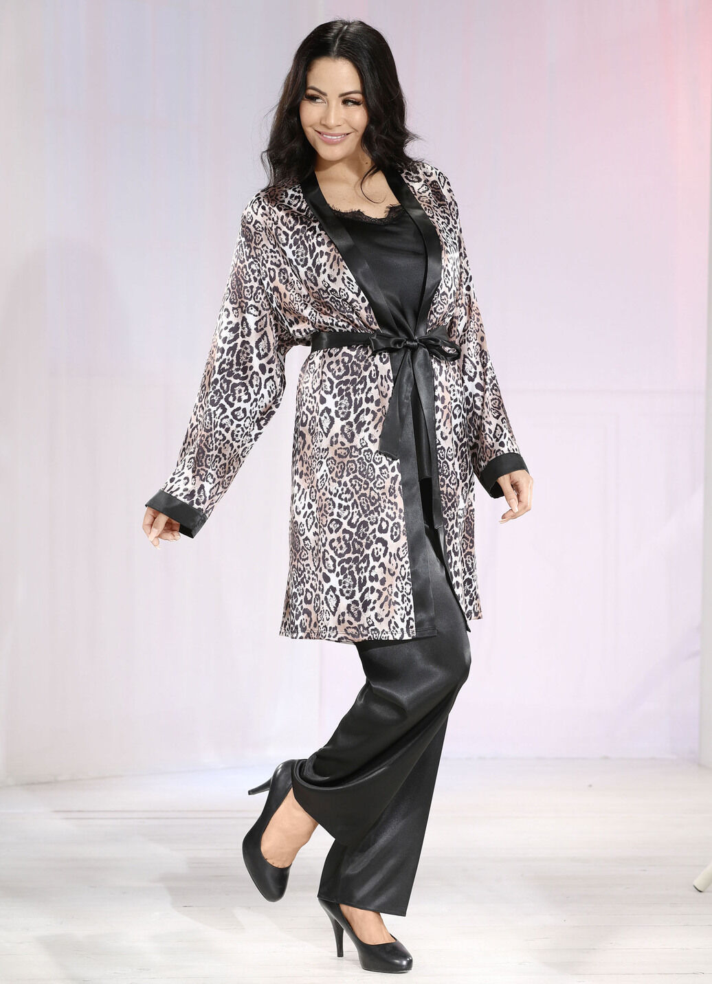 Set, 3-teilig, bestehend aus Top, Hose und Kimono