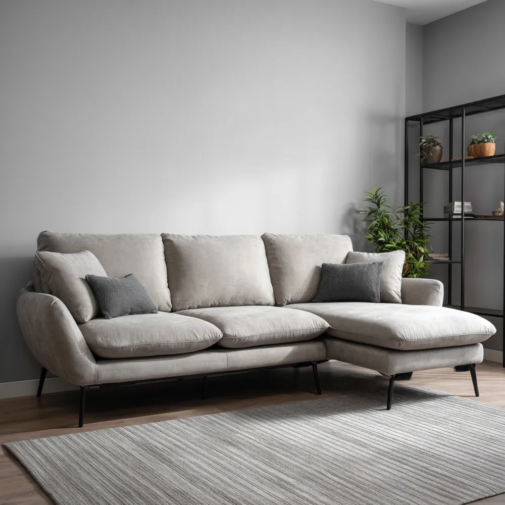 Ecksofa Stoff 300x150x90 cm – Hellgrau – Moderner Stil