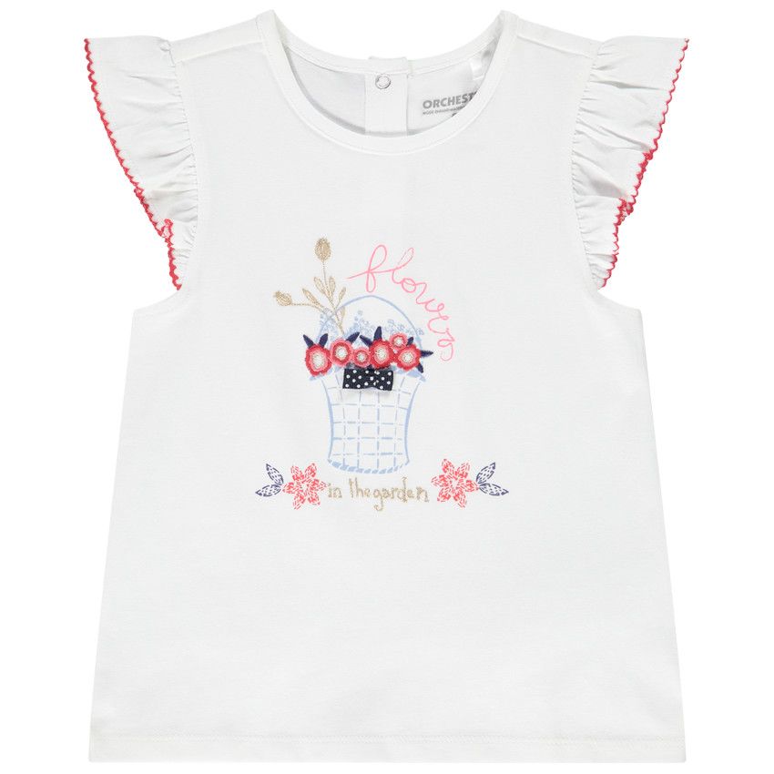 T-shirt manches courtes festonnées print fleurs pour bébé fille - Blanc