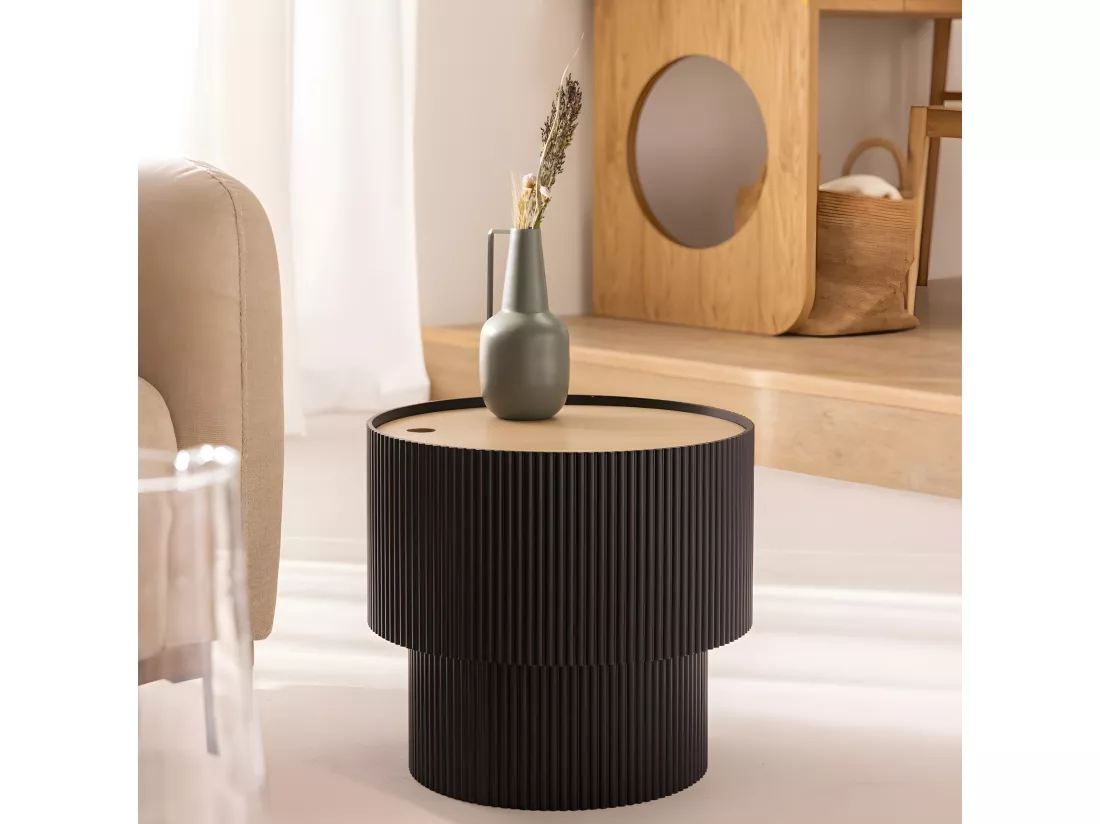Sand I - Table d'appoint avec rangement en bois ø38,5cm - Terracotta