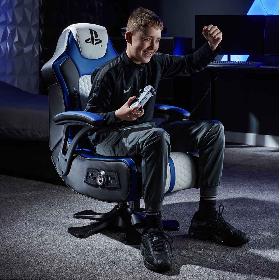 Xrocker Playstation Legend 2.1 Wireless Pedestal Chair - White, Blue And Black