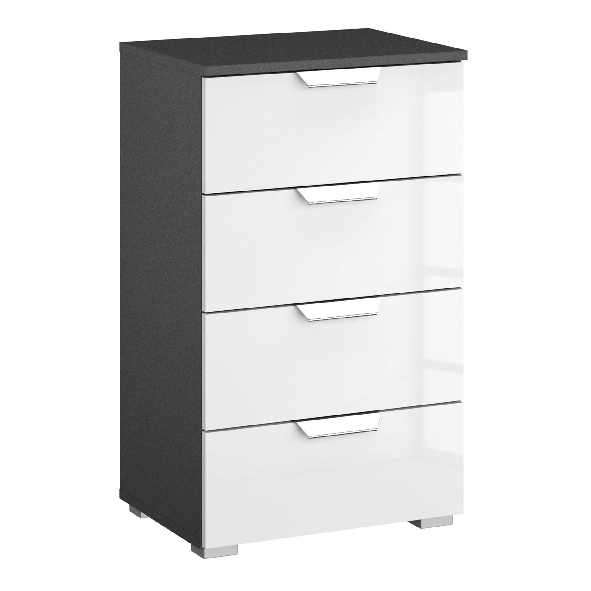 Kommode - weiß Hochglanz-grau metallic - 4 Schubkästen - 47 cm