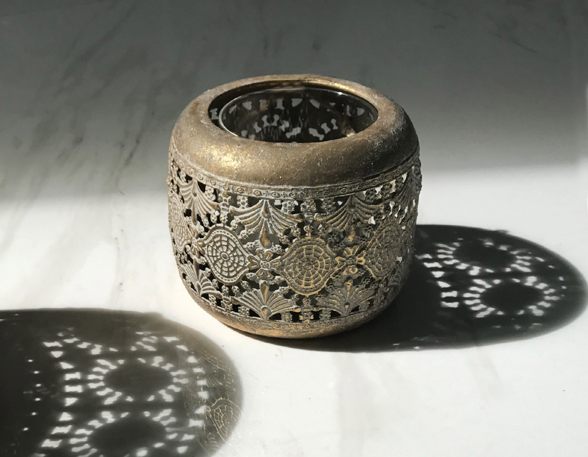 Windlicht 'Foster', antik messing, Ø 14 cm, H 11 cm von fischer's lagerhaus