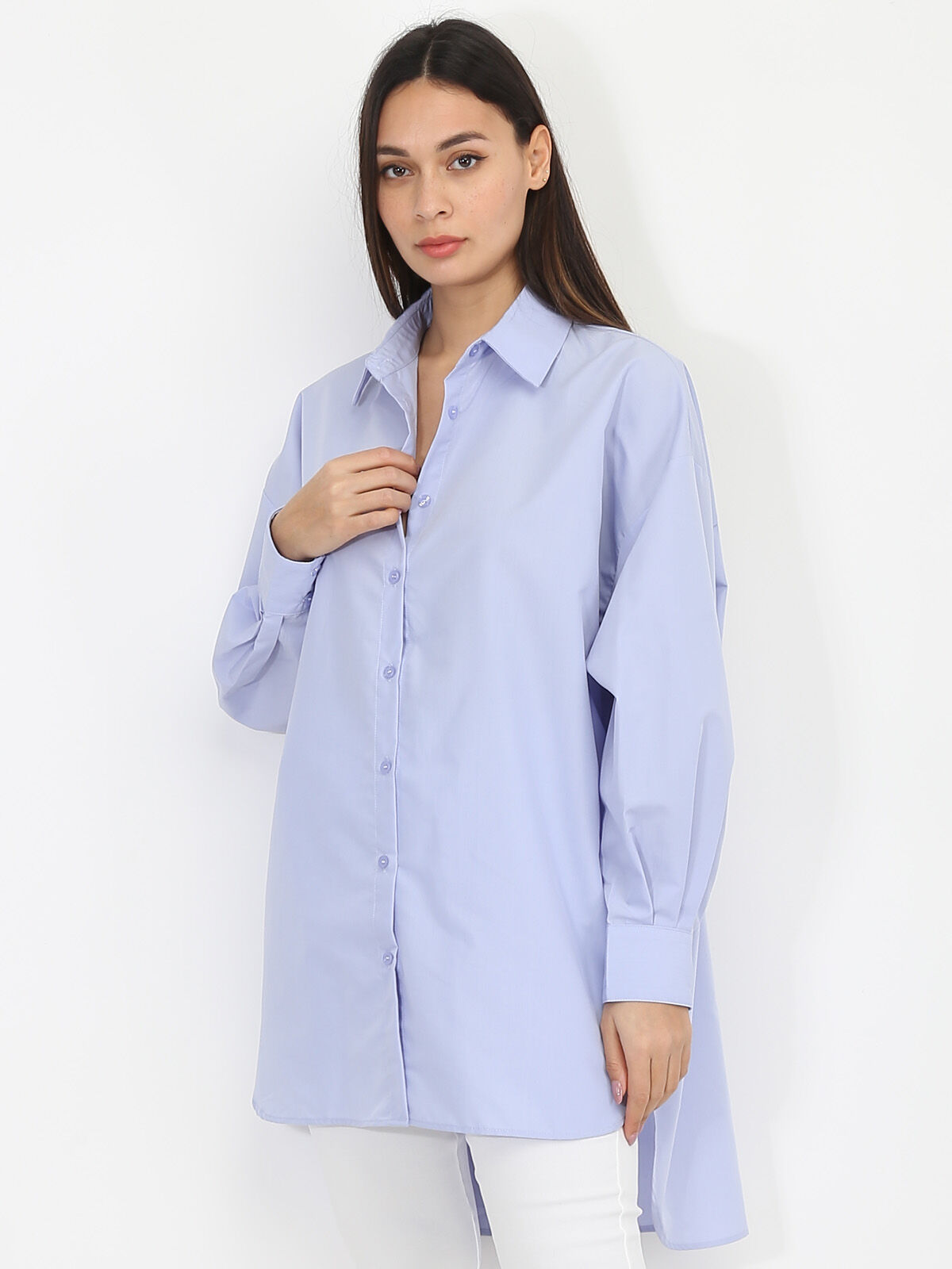 Chemise asymétrique ample- Bleu clair