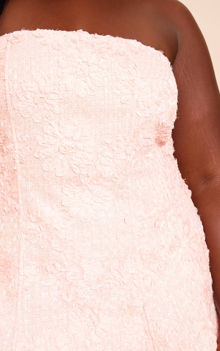 Rose Clair Robe Patineuse Grande Taille En Bouclé Jacquard À Motif Floral