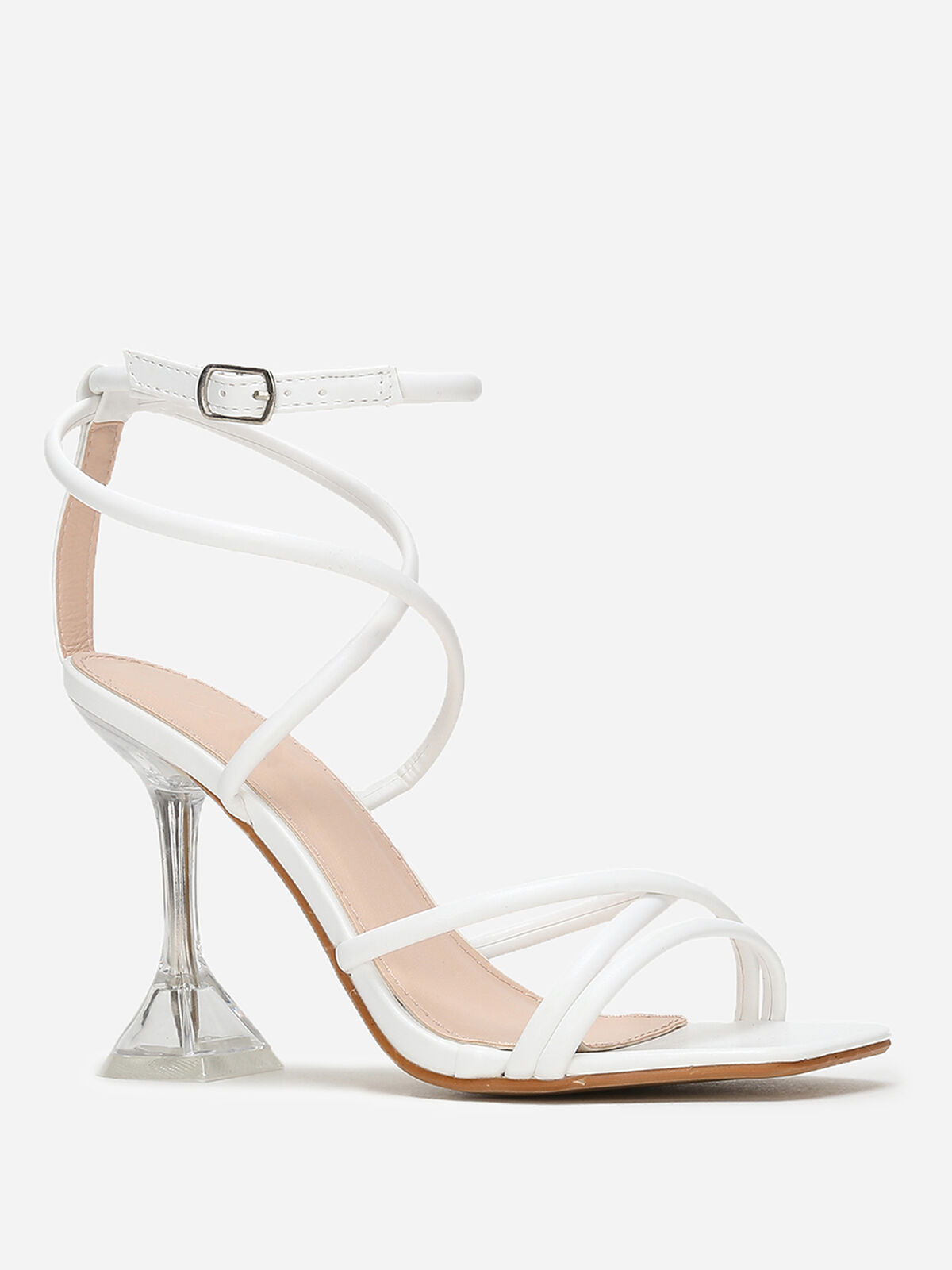 Sandales à talon bobine transparent- Blanc