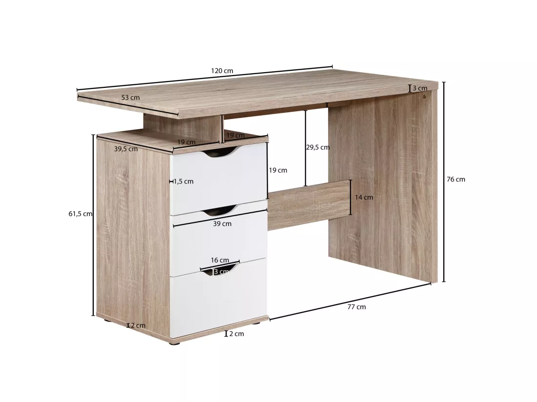 Table de bureau 120x76x53cm Table PC Table d'ordinateur Sonoma / Blanc