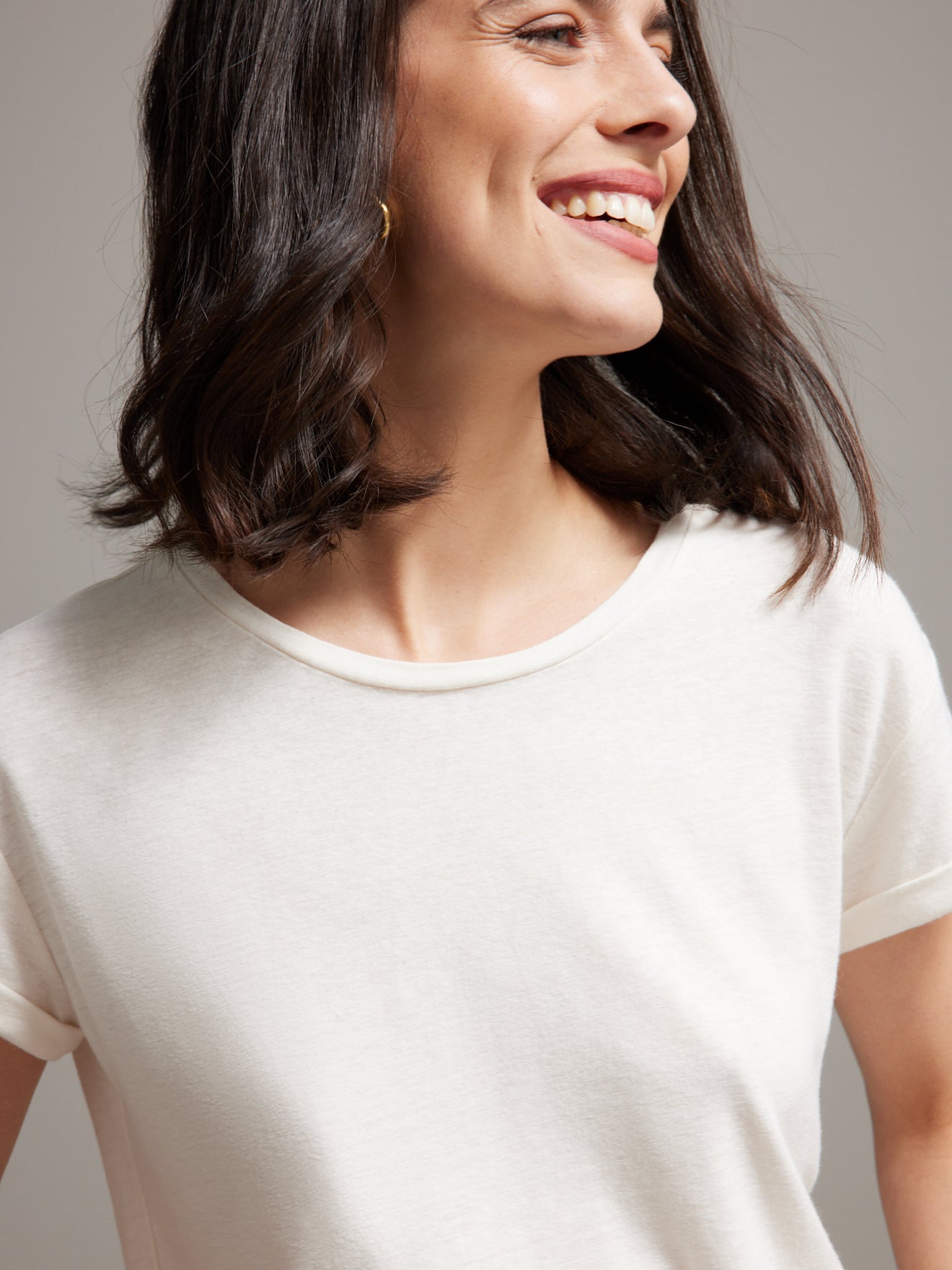 T-shirt col rond femme lin et viscose