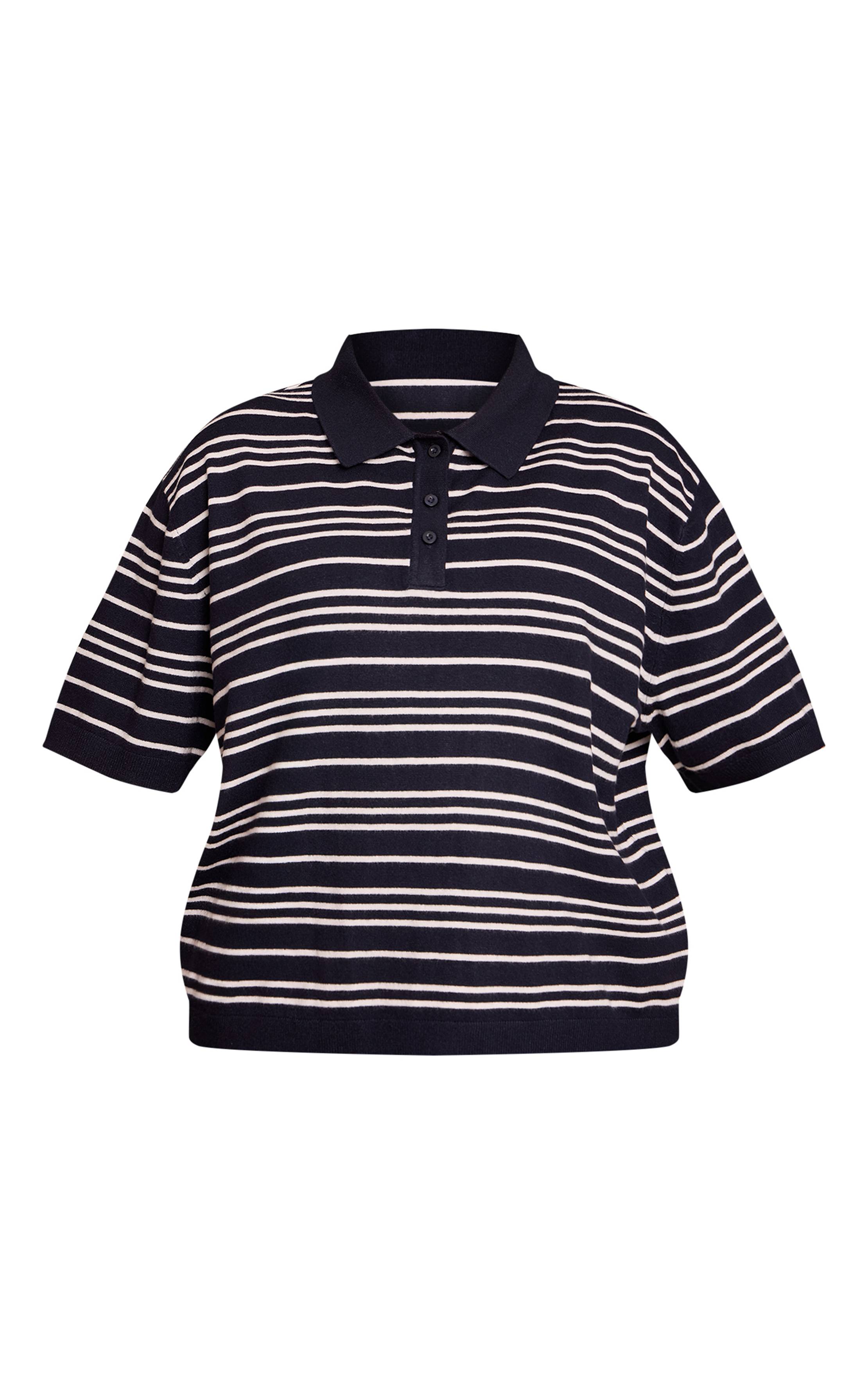 Bleu Marine Haut Polo Grande Taille En Maille À Manches Courtes Style Rugby