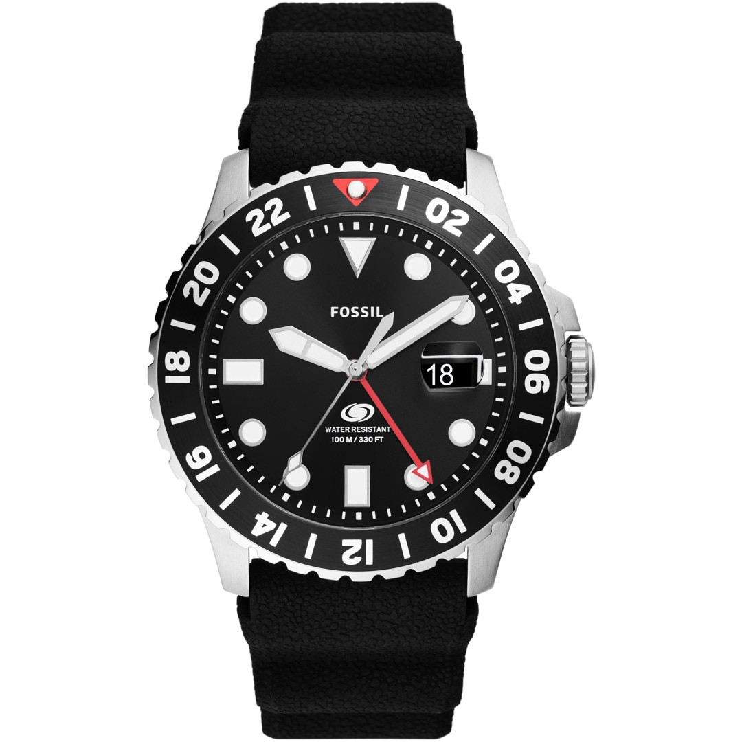 Fossil Blue Dual Time Silbrig / Schwarz 46mm