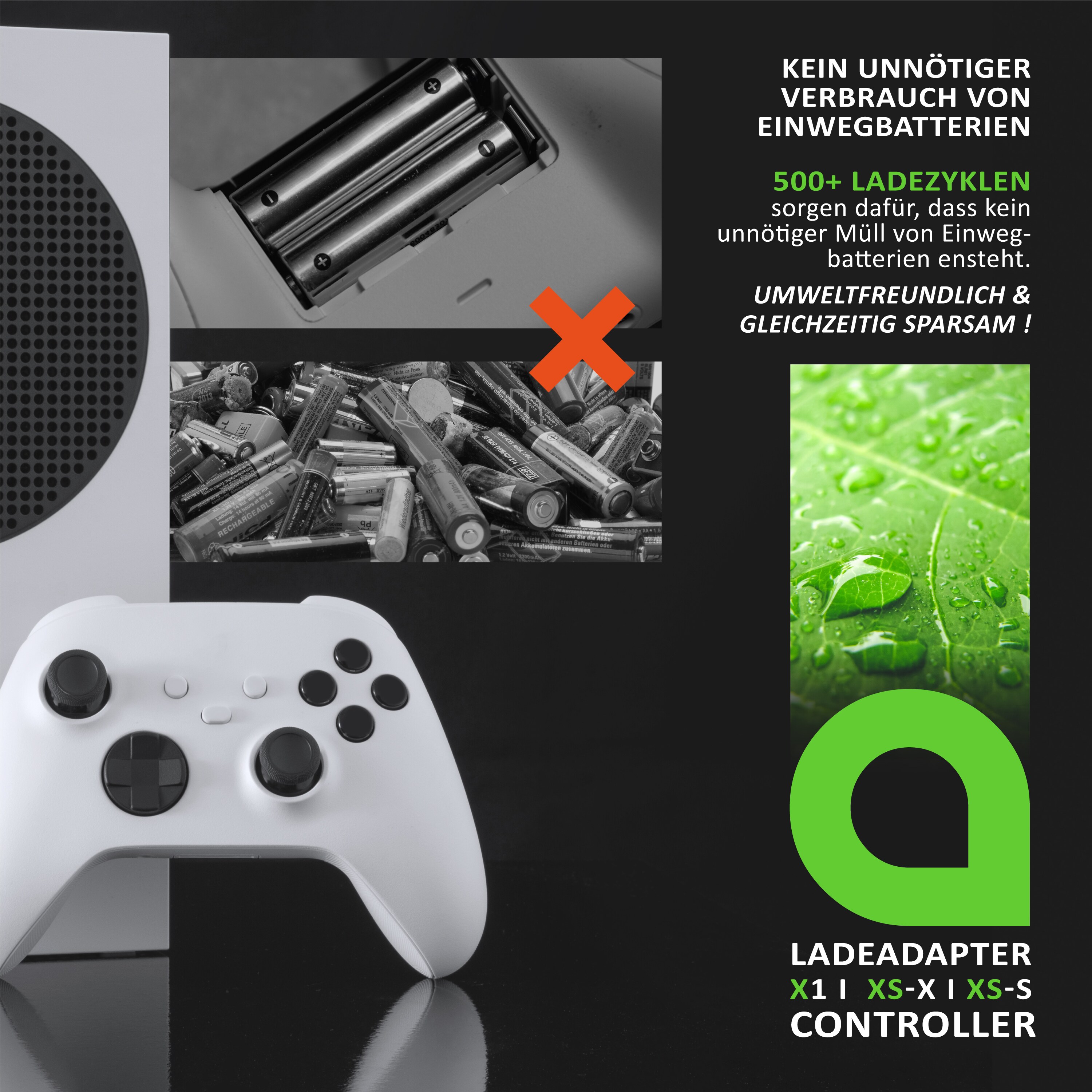 Aplic Ladegerät für XBox One Controller und Xbox Series Gamepad - 2 x Akkus 600 mAh für Gamepads - Ladeadapter - für / kompatibel mit XBox One S X