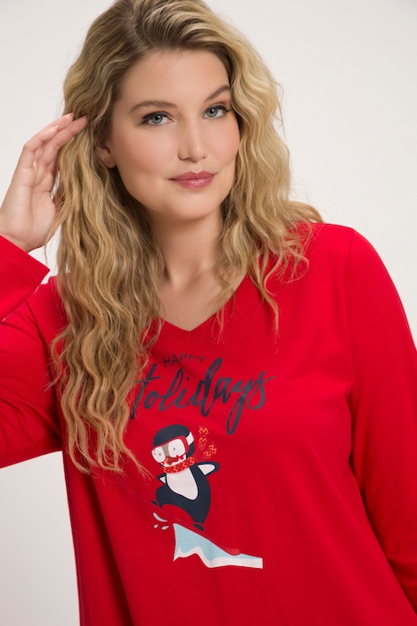 Shirt, Ski-Pinguin, Classic, V-Ausschnitt, Langarm
