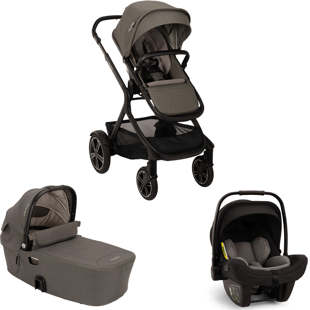Nuna Nuna DEMI™ next Kinderwagen Granite 3in1 Set inkl. faltbare Babywanne und Babyschale Pipa Next i-Size Caviar/Handle Chocolate Kollektion 2024