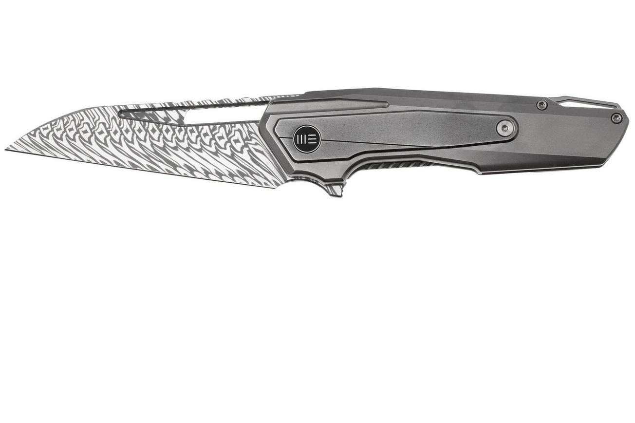 WE Knife Falcaria WE23012B-DS1 Fafnir Damasteel, Polished Bead Blasted Titanium, Polished Gray Titanium, zakmes