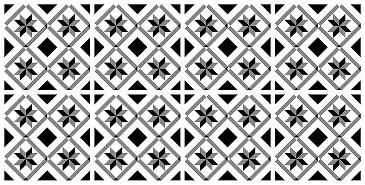 Lot 8 carreaux adhésifs décoratifs Vinyl Way St Remy Dada Art effet carreau de ciment noir & blanc L.20 x L.20 cm x ep.1,3 mm