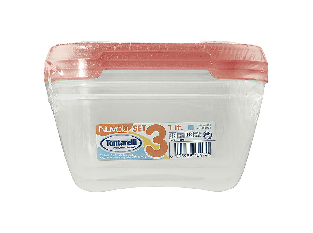 CONJUNTO DE 3 CAIXAS HERMÉTICAS ACTUEL PLÁSTICO CORAL QUADRADAS 1L