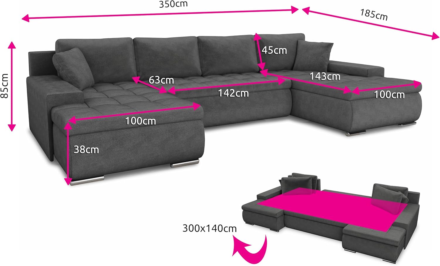 Sofnet Wohnlandschaft mit Schlaffunktion Faris U-Form - Couch, Schlafsofa mit Bettkasten, Couchgranitur mit Bettfunktion, Big Sofa, Bettsofa (Beige (Paros 02))