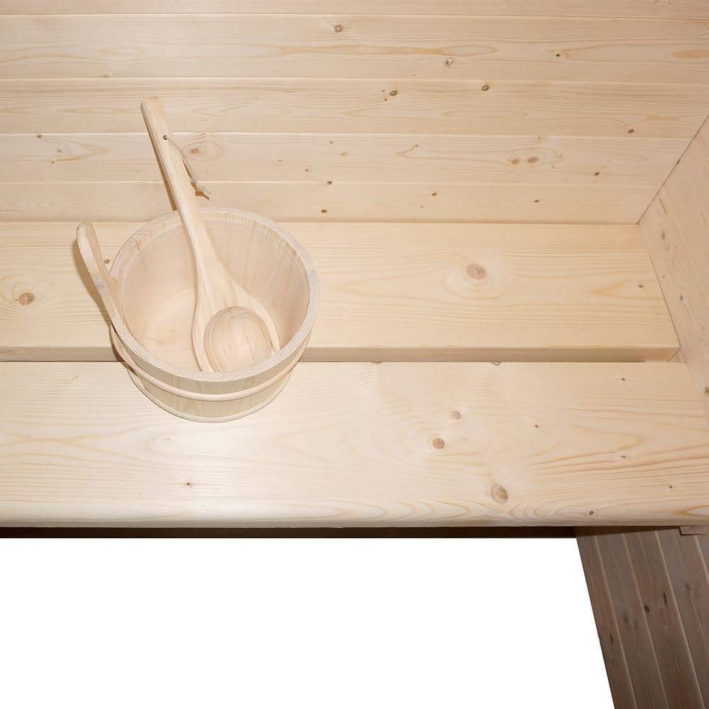 Home Deluxe - Traditionelle Sauna ARUNA L - Maße: ca. 130 cm × 130 cm × 190 cm, Holz: Fichtenholz, 8 mm klares Sicherheitsglas - inkl. Saunaofen und Saunazubehör