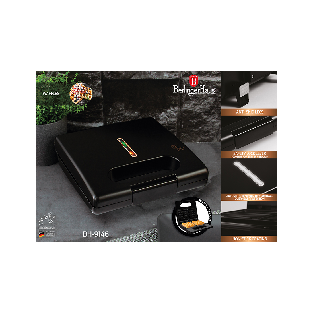 Berlinger Haus Waffeleisen Black Rose Collection