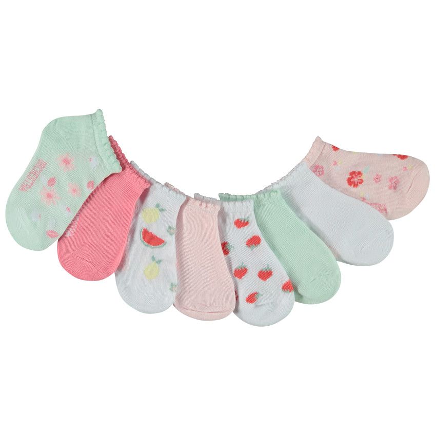Lot de 8 paires de chaussettes courtes fantaisie pour bébé fille - Blanc