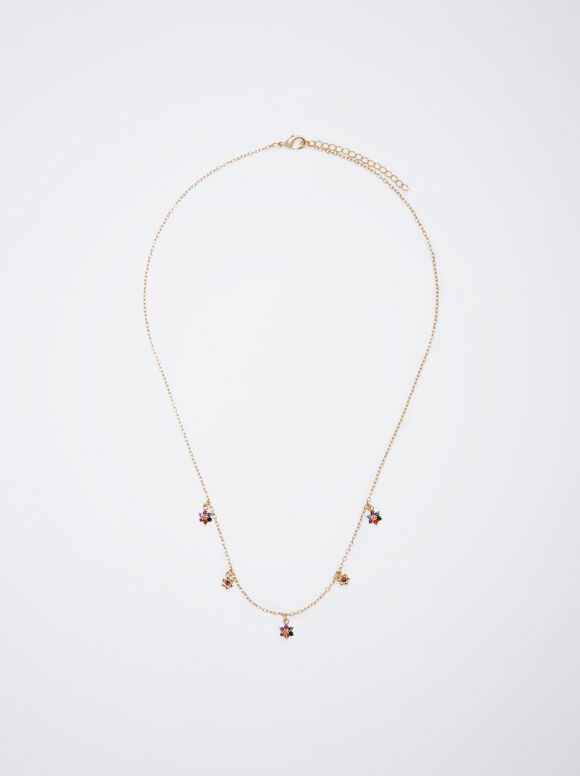 Colar com flores e cristais - Multicolorido