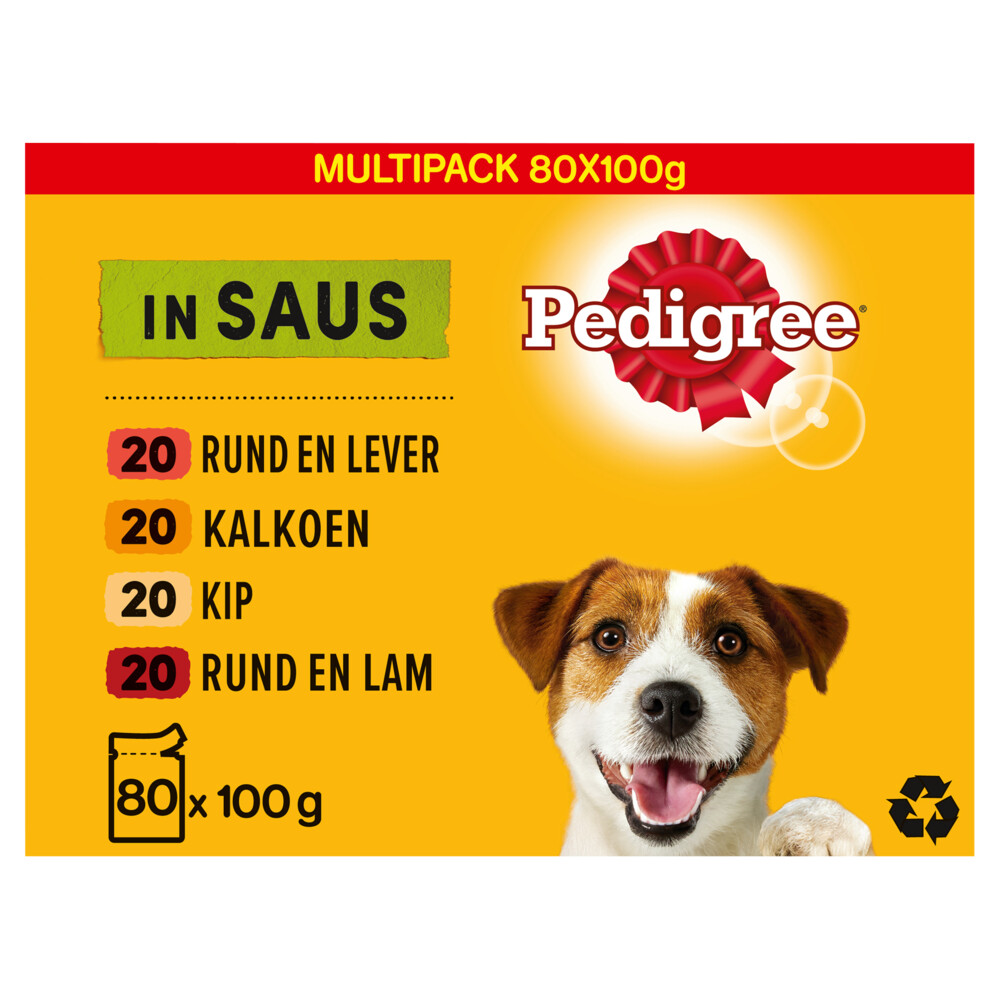 Pedigree Adult Hondenvoer Nat Rund, Kalkoen en Kip80 x 100 gr