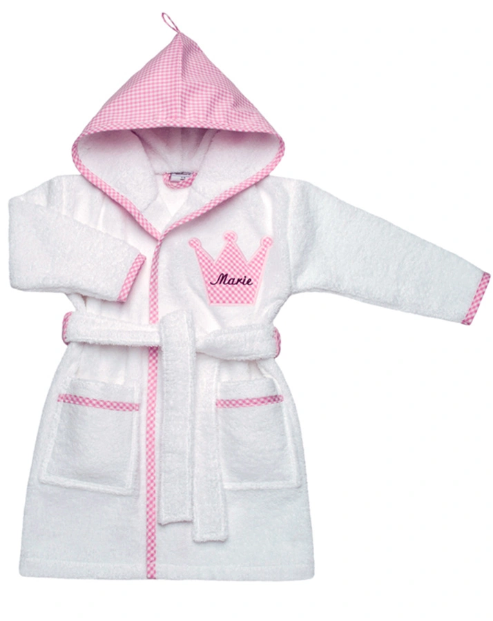 Personalisierter Bademantel KRONE rosa (Stickfarbe: hellblau)