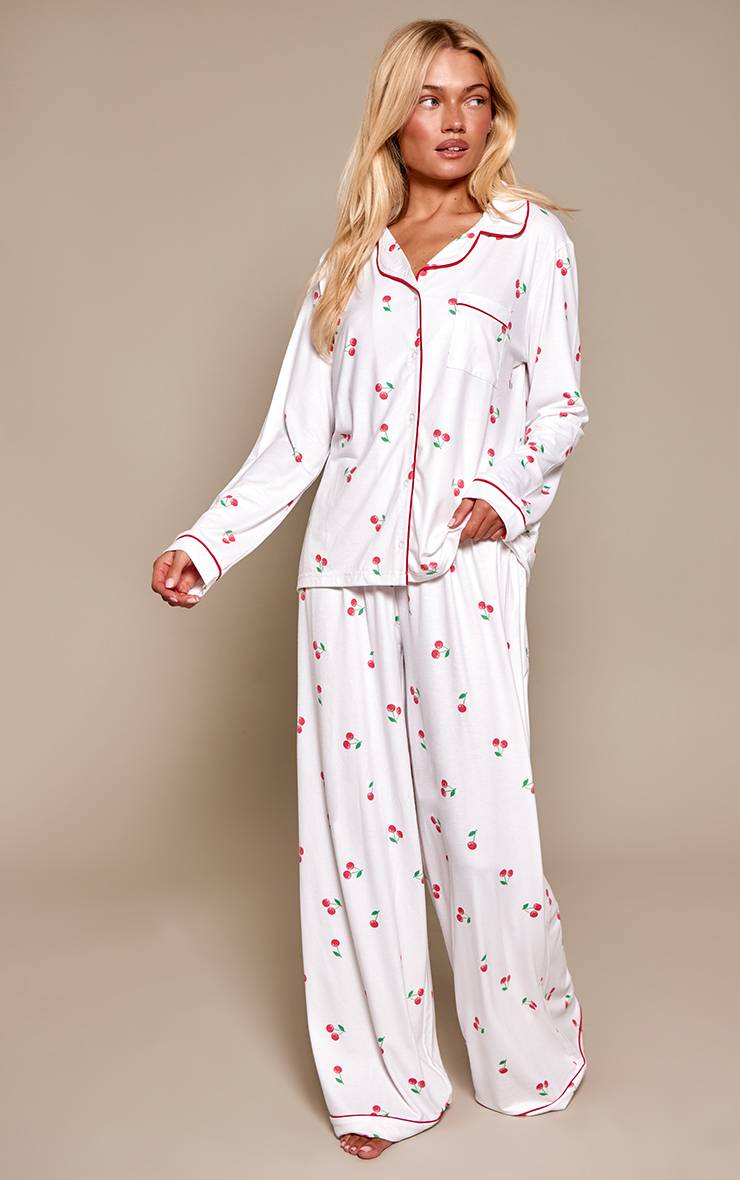 Blanc Cassé Ensemble Pyjama Haut Manches Longues Et Pantalon En Jersey Doux Avec Passepoil