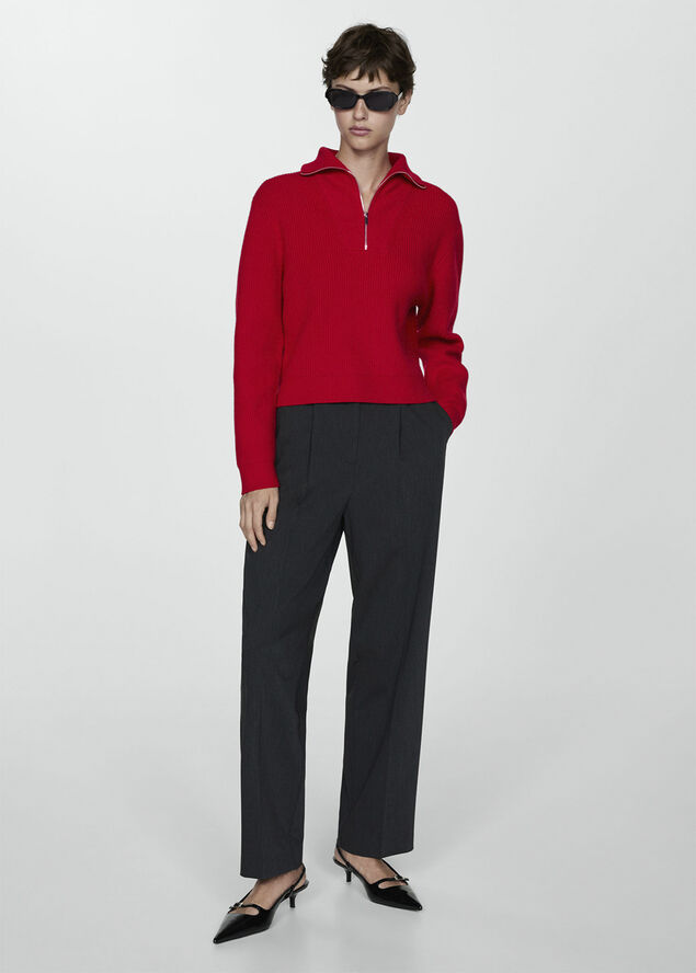 MANGO Zip neck jumper Red