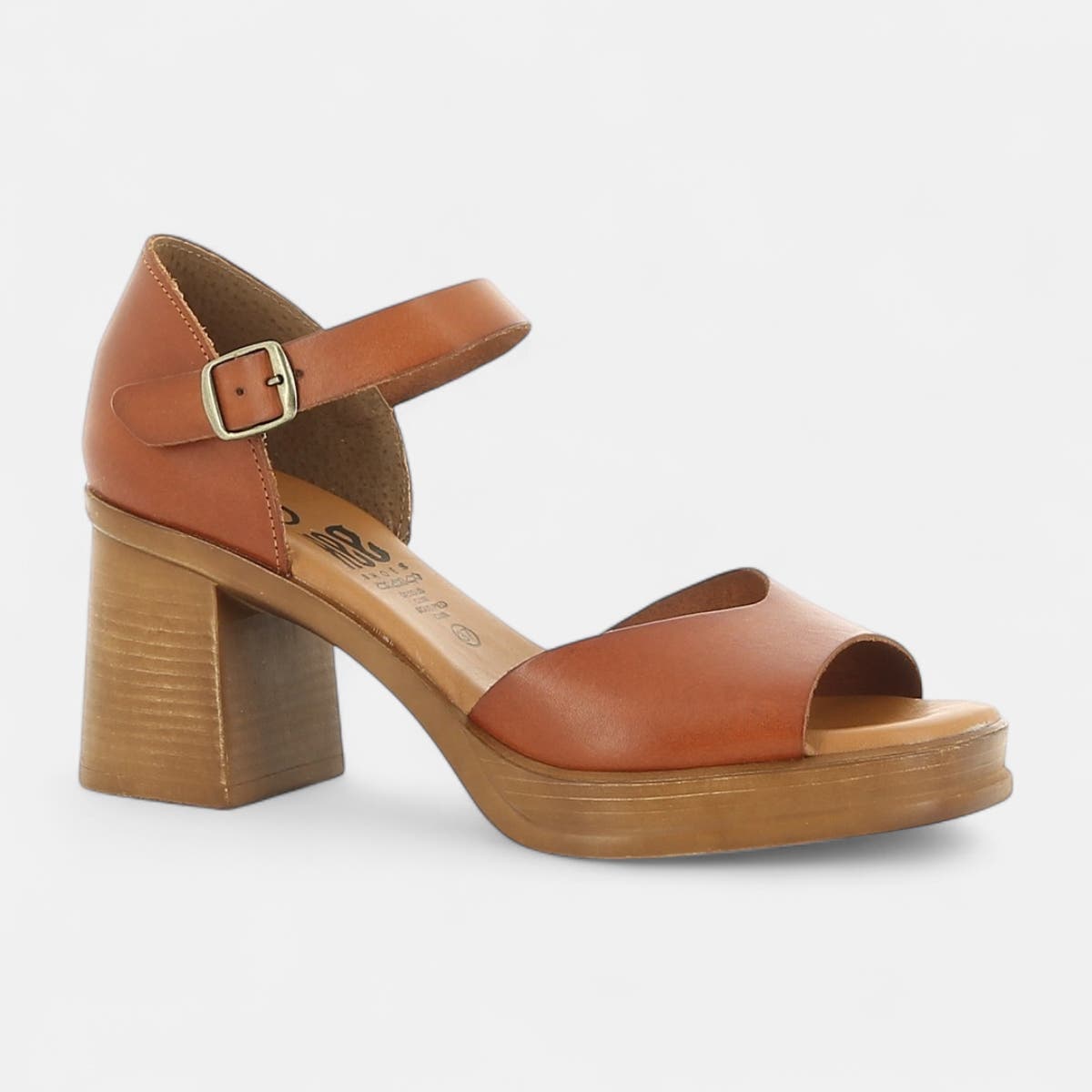Nu-pieds à talon Femme en cuir cognac