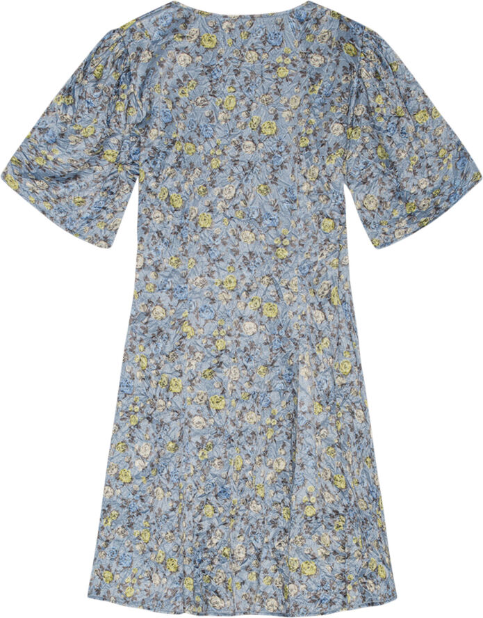 Ganni Crinkled Satin Mini Wrap Dress Dusty blue