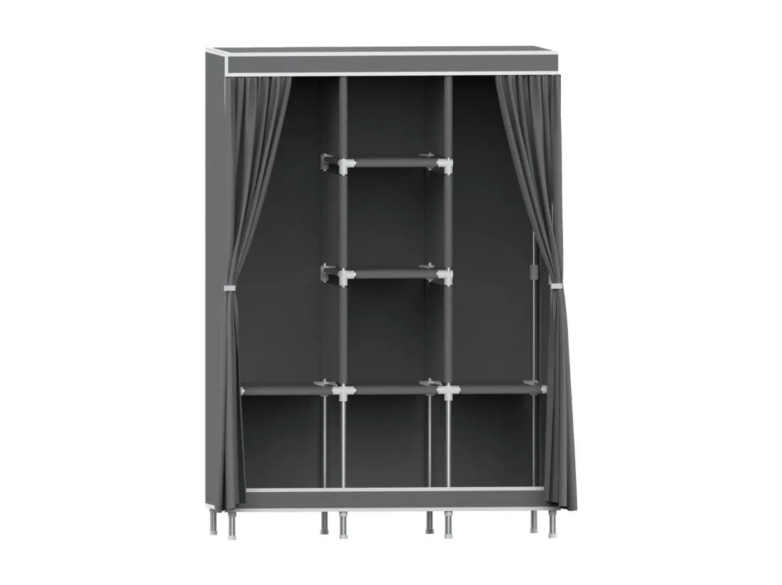 Armoire triple en tissu avec rideaux coulissants blanc/gris 118x45x169cm O91