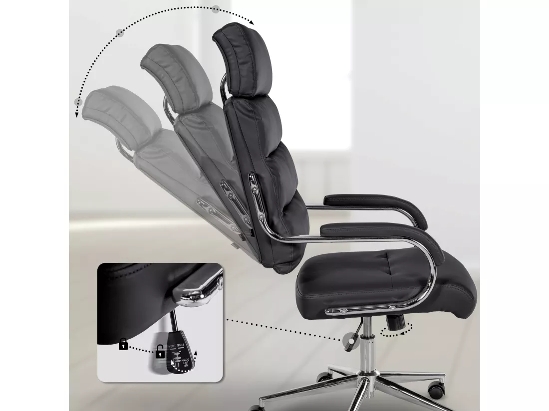Chaise de bureau - Similicuir & Blanc - Noir - Campo