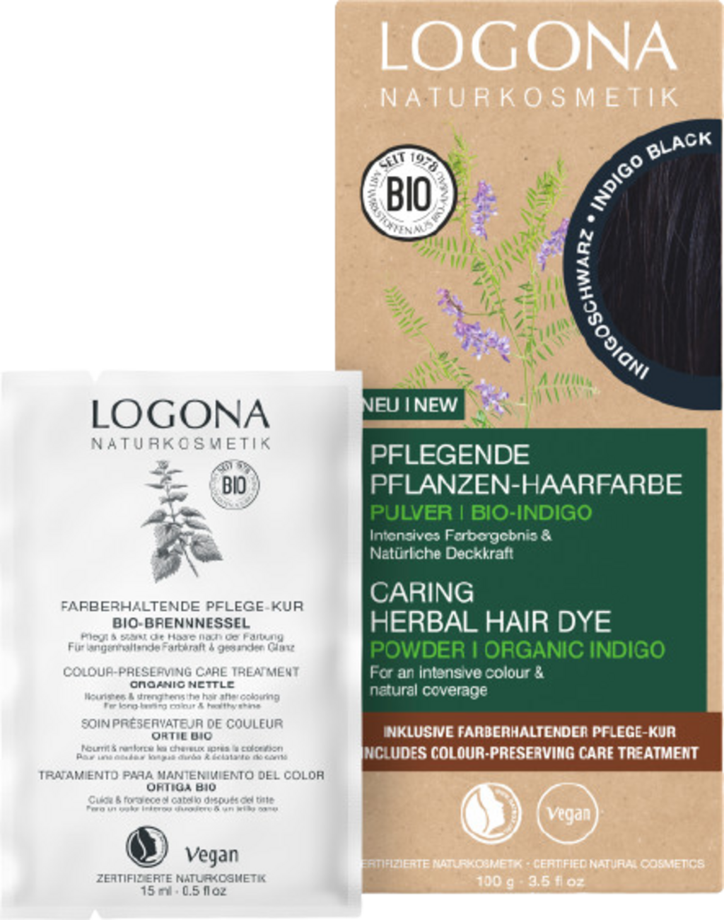 LOGONA  Pflanzen-Haarfarbe Pulver Indigoschwarz, 100 g