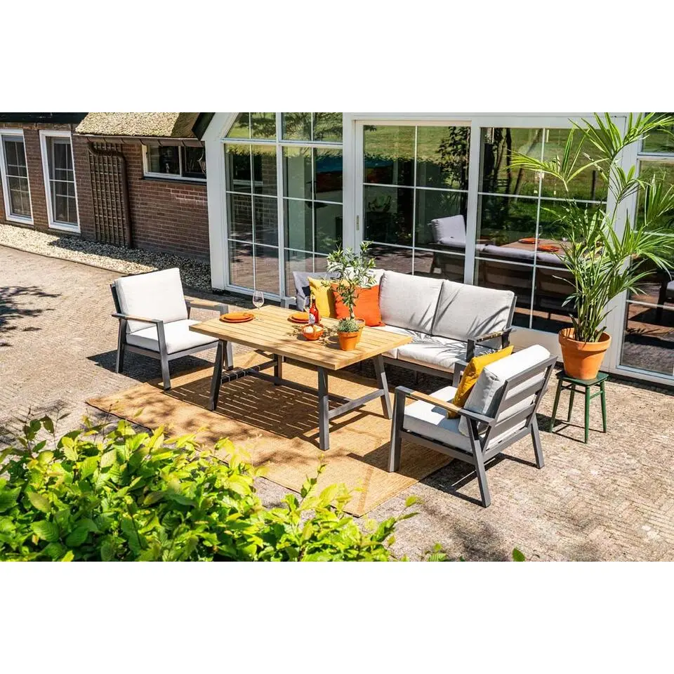 Elati lounge-dining sofa set-4-dlg.-c. black - sand - light teaklook