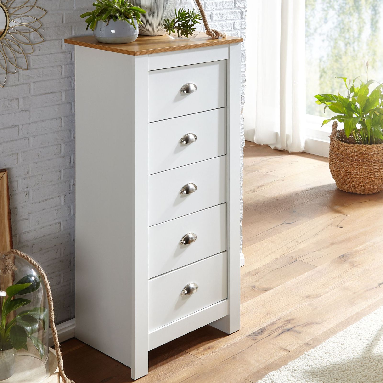 Kommode - weiß-Eiche - Schubkästen - 39x114 cm