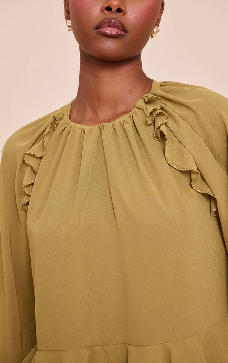 Vert Olive Combinaison-short Fluide À Volants En Mousseline Crème
