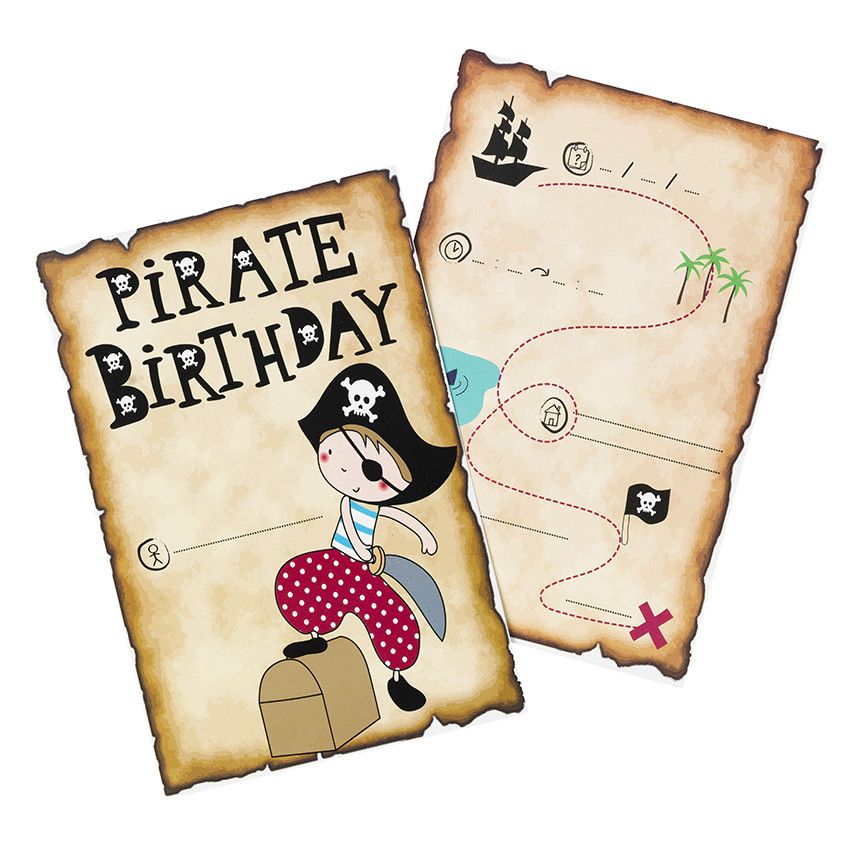 x 10 cartes d'invitation anniversaire Pirate - Bleu ou Jaune