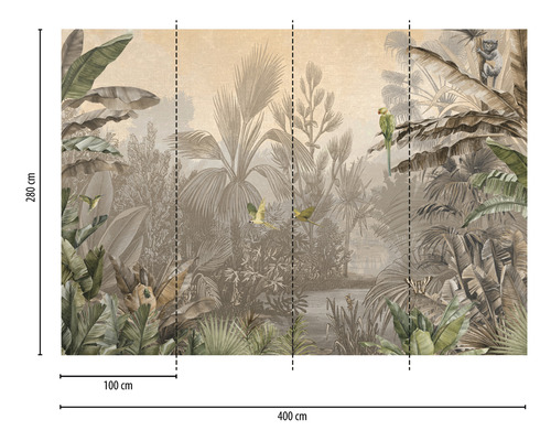 Vliesbehang DD120245 Cuba Sepia Jungle Par beige 4-delige set 400 x 280 cm