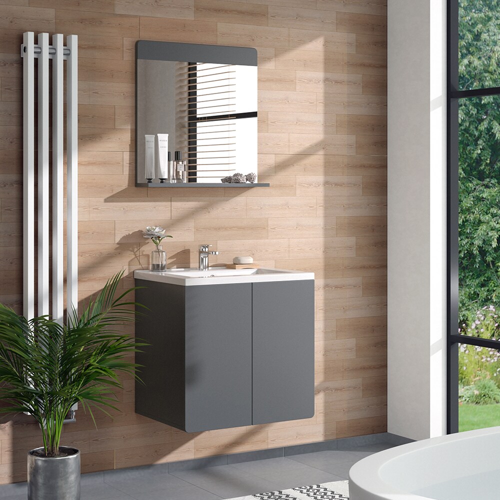 Vicco Badezimmerspiegel Izan Grau 60 x 62 cm mit Regal