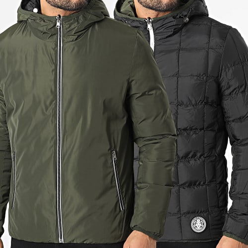 Veste Réversible Zippée Capuche Arthur Vert Kaki Noir
