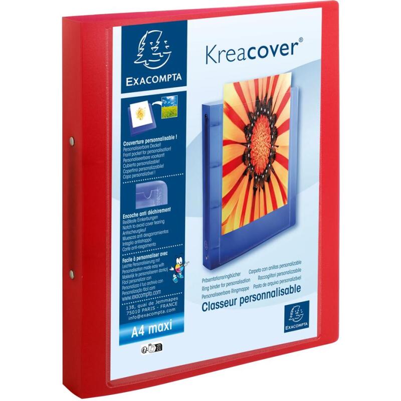 Classeur 2 anneaux plastifié Exacompta Kreacover® personnalisable A4 maxi - Dos 4 cm couleurs assorties
