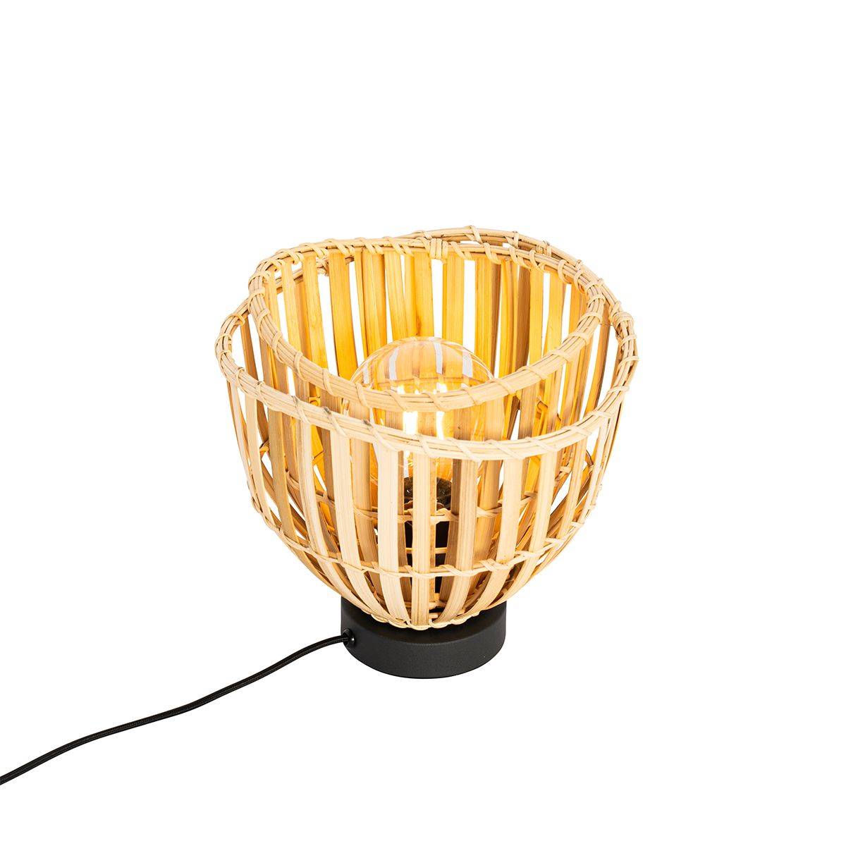 Oosterse tafellamp zwart met naturel bamboe - Pua
