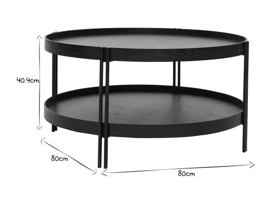 Table basse ronde design bois noir et métal noir D80 cm TWICE