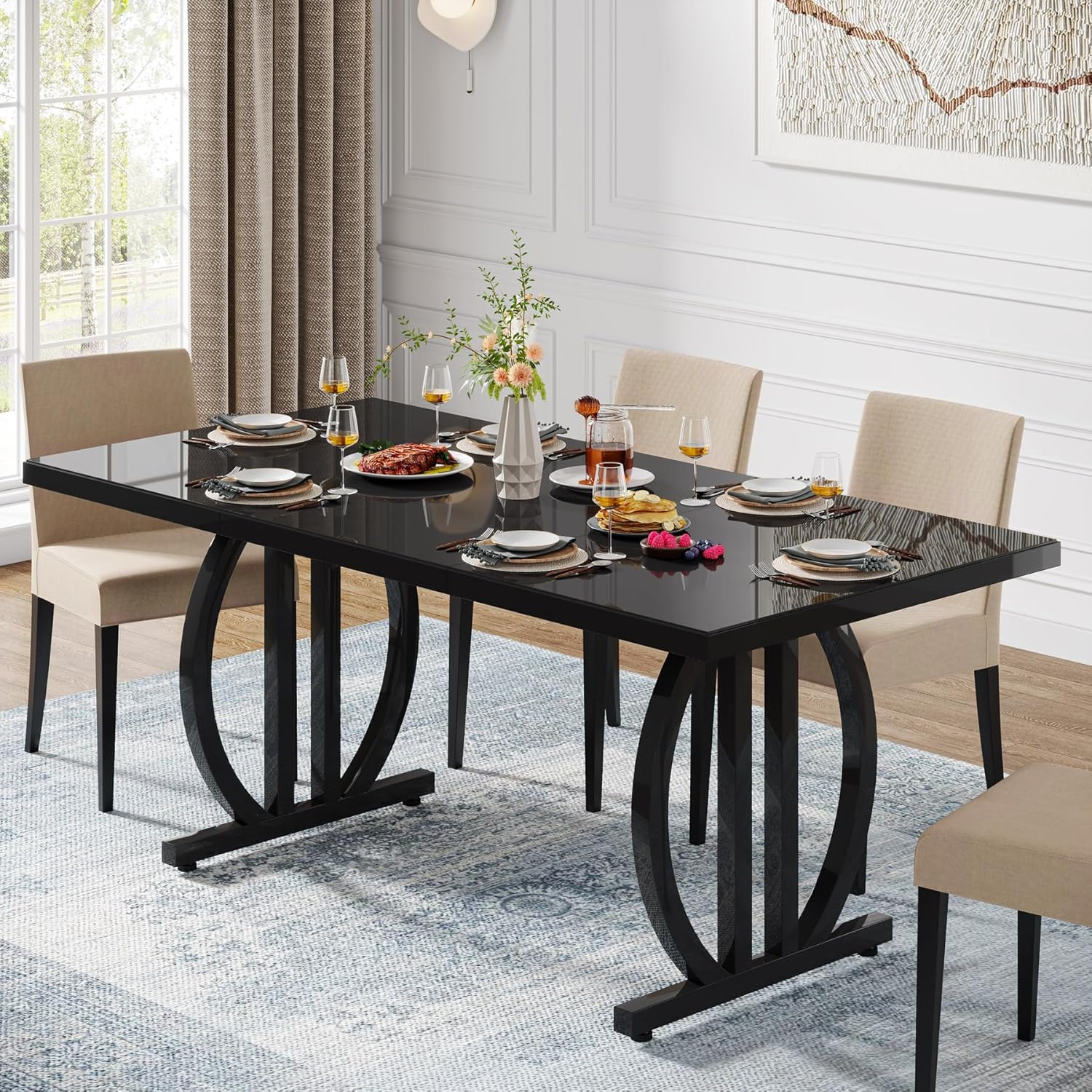 Tribesigns Esstisch für 4-6 Personen, 160 x 80cm rechteckiger Küchentisch mit starkem Metallrahmen, Moderne industrielle Küchen- und Esszimmermöbel für die Küche zuhause (Schwarz)