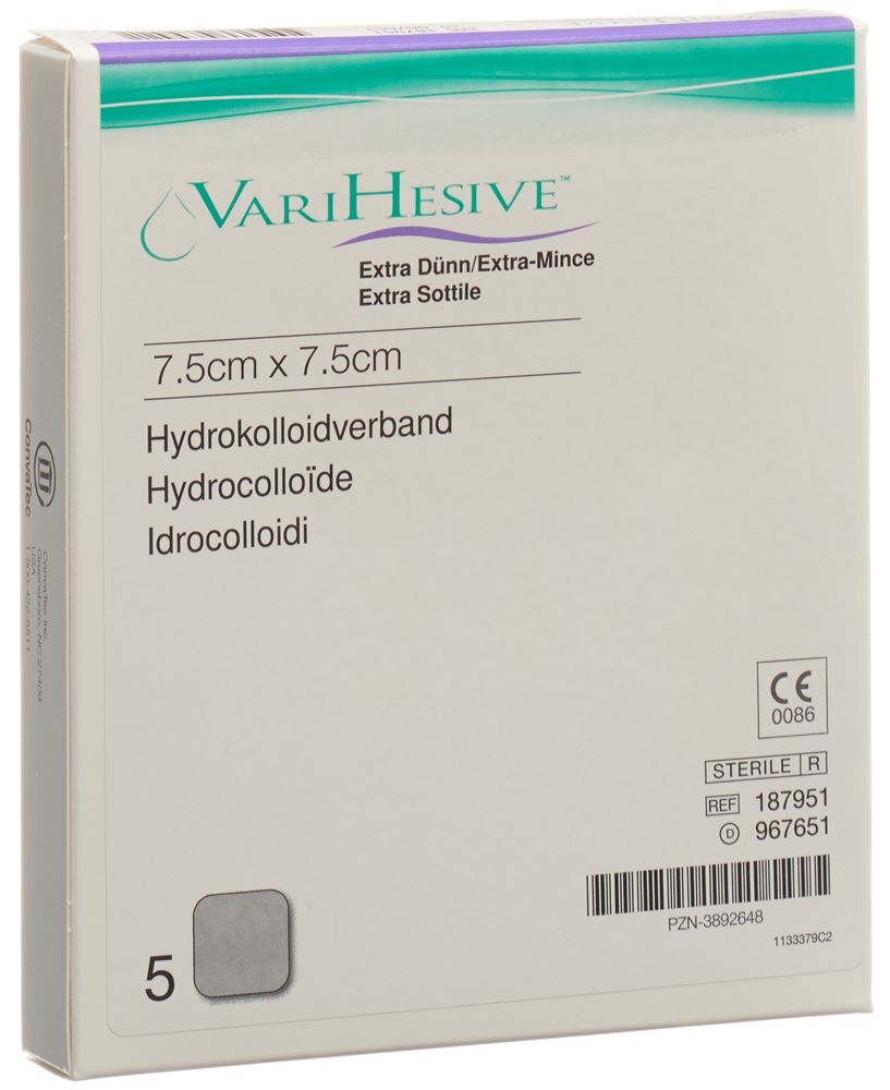 Varihesive Verband<br>5 Stück, 7.5x7.5cm, extra dünn