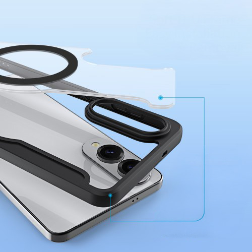 Samsung Galaxy S25 Edge Hybrid Leder Tasche   Kunststoff Rückseite - Schwarz / Transparent