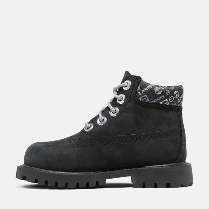 Bota infantil premium impermeável de 15 cm na cor preta.